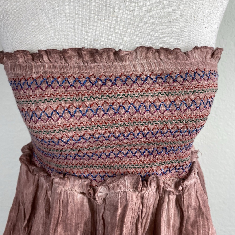 Natural Life M Izzy Top Smocked Strapless Peasant Hippie Festival Cotton Gauze - Picture 3 of 7